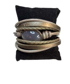 Saachi Abelia Multi-Strand Grey Faux Leather & Stone Wrap Bracelet